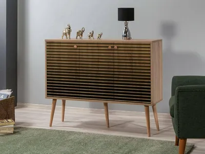 Produktbild von Kommode Dpavarin, Wohnzimmerbuffet, Wohnzimmer-Sideboard, Moderne Küchen-Speisekammer, 120x36h90 cm, Eiche