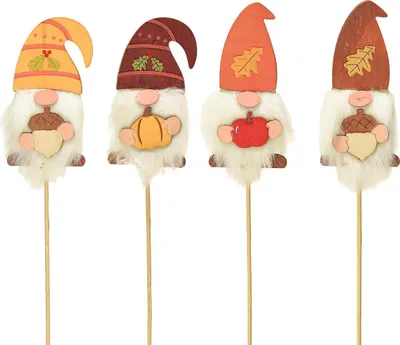 Produktbild von Gartenstecker Wichtel Herbstdeko Holz 39cm 8St - Blumenstecker Deko-Figuren, 8 Stück