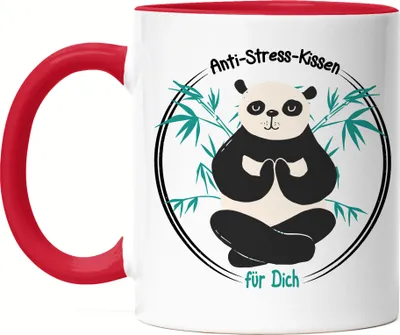 Produktbild von Anti-Stress Tasse Rot Meditation Lustig Spruch Ironie Panda Bär Geschenk-Idee Bürokollegen Chillen Yoga