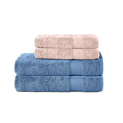 Produktbild von Komfortec 4er Handtuchset aus 100% Baumwolle, 2 Handtücher 50x100 cm und 2 Badetücher 70x140 cm Set, Frottee, Weich, Hellblau/Rosa