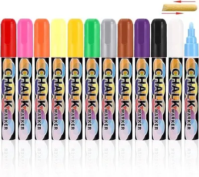 Produktbild von Famanu Whiteboardmarker 12 Farben - Auswischbare Kreidemarker für Glas- und Kreidetafeln