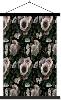 Produktbild von MuchoWow® Textilposter Blumen - Anemone - Rosa 60x90 cm mit schwarzem Rahmen - Poster Wohnzimmer