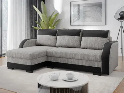 Produktbild von MIRJAN24 Ecksofa Korto, Stilvoll Polsterecke mit Bettkasten und Schlaffunktion, Eckcouch vom Hersteller, Kissen, Wohnzimmer (Soft 011 + Lawa 05)