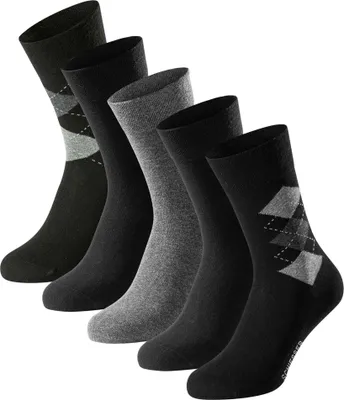 Produktbild von SCHIESSER Herren Socken, 5er Pack - "Bluebird", Baumwoll-Mix, uni/gemustert Schwarz/Raute 43-46