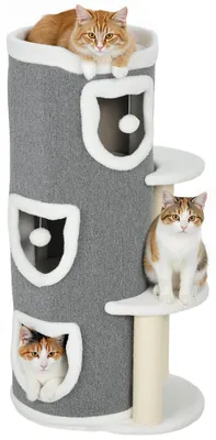 Productafbeelding van Krabpaal van 101 cm hoog voor katten tot 6 kg met grot en speelbal, grijs