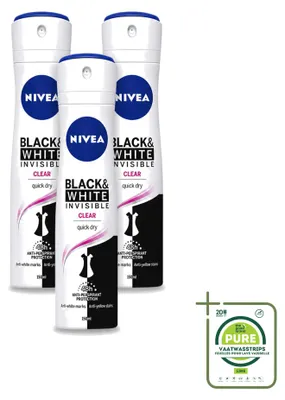 Zdjęcie produktu dla 3 sztuki dezodorantu w sprayu Nivea Invisible Black & White - 150 ml - opakowanie zbiorcze