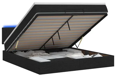Obrázok produktu pre Postel s úložným priestorom a LED osvetlením, čierna, 140 x 200 cm, látka