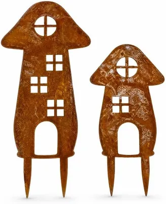 Produktbild von Metall-Gartenstecker Pilzhaus, 2er-Set – Gartendekoration in Rostoptik für Blumenbeet, Blumentopf, Balkon und Terrasse, Dekorationsfiguren für den Märchengarten, Geschenk zum Einzug, zu Weihnachten oder Ostern