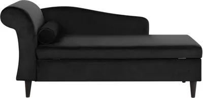 Produktbild von BELIANI Chaiselongue Linksseitig Schwarz Samt mit Armlehne Stauraum und Nackenrolle Dunkle Holzfüße Hohe Lehne Retro-Design Wohnzimmer Liegesofa