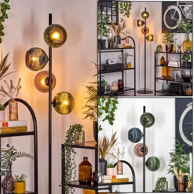 Produktbild von Cesaro Stehlampe aus Metall/Riffelglas in Schwarz/Grün/Kupfer/Blau, E14