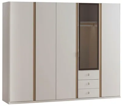 Obrázok produktu pre Moderná béžová komoda z dreva do spálne, s presklenými dvierkami a úložným priestorom