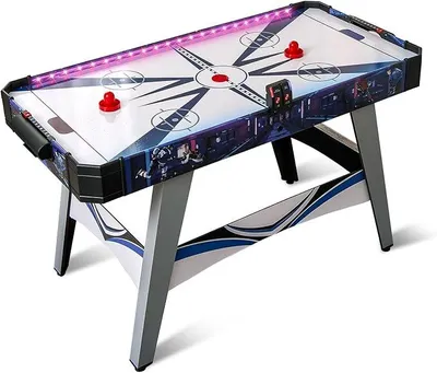 Image de Table de hockey sur air, table de jeu de hockey sur air avec moteur 12V, 2 palettes et palets, hockey sur air électrique avec tableau de score LED, table de hockey sur glace pour enfants et adultes, dimensions : 137 x 65 x 86 cm