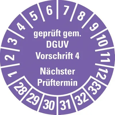 Produktbild von Dreifke® Prüfplakette  gem.DGUV Vorschrift 4, 28-33, violett, Dokufoli...