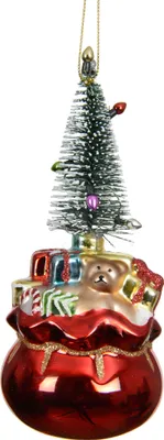 Produktbild von Christbaumschmuck Glas 15cm Geschenksack mit Baum Figur Rot / Bunt
