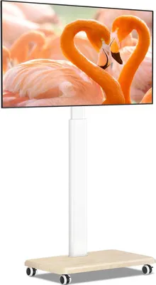 Productafbeelding van Meubel met wielen voor 32-65 inch televisies - Wit TV - Houten - Verrijdbaar TV - Oprolbaar - Hoogte verstelbaar