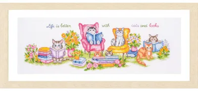 Produktbild von Vervaco Kreuzstich Stickpackung "Kätzchen und Bücher", Zählmuster, 52x19cm