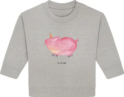Produktbild von Mr. & Mrs. Panda Organic Baby Pullover Einhorn Schwein 6. - 12. Monat - Heather Grey - Geschenk, Einhörner, Englisch, Bullover, Party, English, Bauer, Unicorn