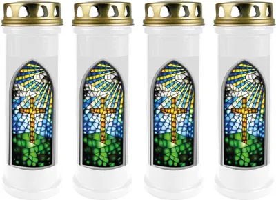 Image de Bougie funéraire - lot de 4 - blanc 100h ( couvercle or ) - fenêtre blanche