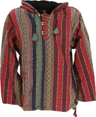 Produktbild von Goa Kapuzenshirt, Baja Hoodie, Boho Style Kapuzenpullover - Rot, Herren, Baumwolle, Größe: L