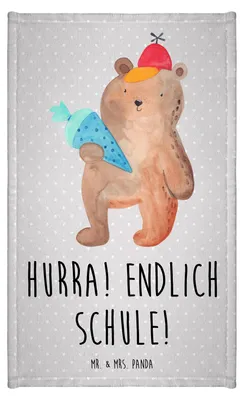 Produktbild von Mr. & Mrs. Panda Handtuch Bär Schultüte - Grau Pastell - Geschenk, Schulbeginn, Erster Schultag, Einschulung, Klein, Gästehandtuch 30x50, Schulanfang, Frotteetuch, Teddy