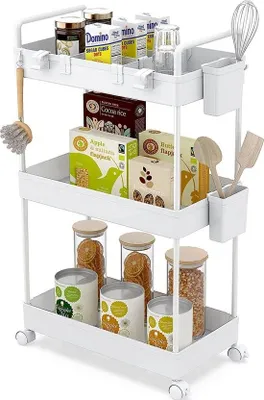Immagine prodotto di Carrello da cucina, carrello da portata, con rotelle, scaffale da cucina, sala da pranzo, soggiorno, home office