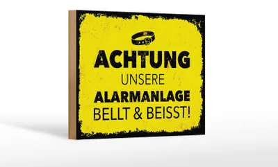 Produktbild von Holzschild Hund Achtung unsere Alarmanlage beißt 18x12 cm