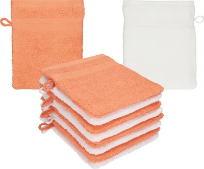 Produktbild von Betz 10 Stück Waschhandschuhe 16x21 cm PREMIUM 100% Baumwolle  Farbe: blutorange - weiß