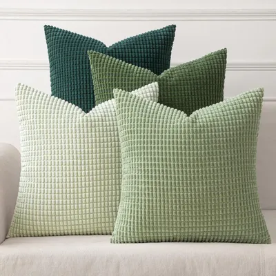 Productafbeelding van Kussensloopset, 4 stuks, kordsuède, bosgroen, 45x45 cm