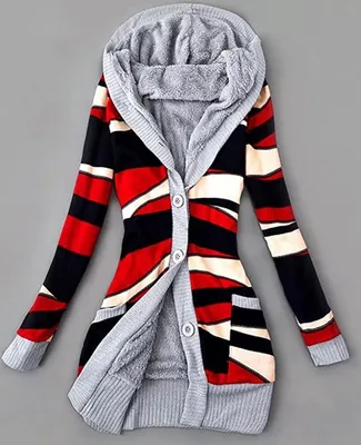 Image de ASKSA Femme Imprimer Pull en tricot Bouton Veste en peluche avec poches Sweat mi-long, Noir, M