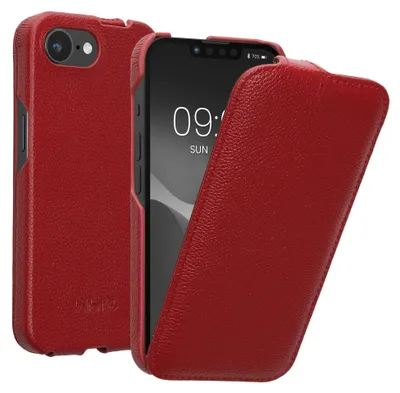 Produktbild von kalibri Flip Hülle Ultra Slim kompatibel mit Apple iPhone 17e / iPhone 16e - Leder Case Schutzhülle Tasche in Rot
