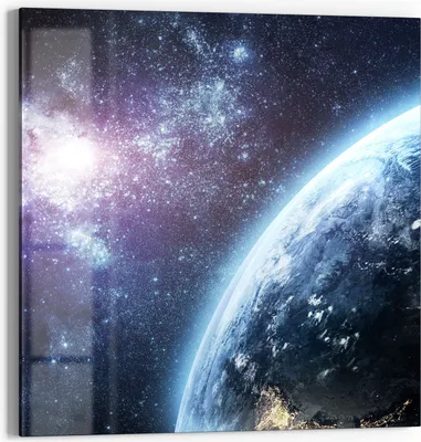 Produktbild von DEQORI Glasbild Echtglas 30x30 cm 'Blick aus dem All' Wandbild Bild modern Deko