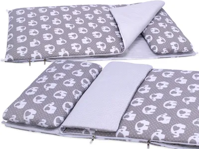 Immagine prodotto di Sacco nanna per bambini in cotone con controllo della temperatura, 120x60 cm, per inverno/estate - grigio con elefanti