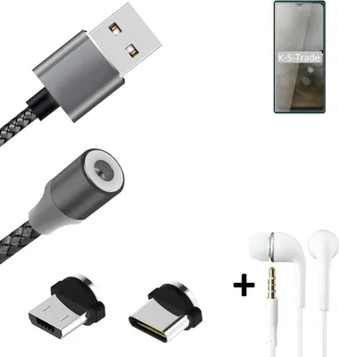 Produktbild von K-S-Trade® Hochwertiges Magnet-Lade-kabel Sync-Kabel Daten-Kabel + Kopfhörer kompatibel mit Cubot P50 mit USB-Typ-C-Anschluss und