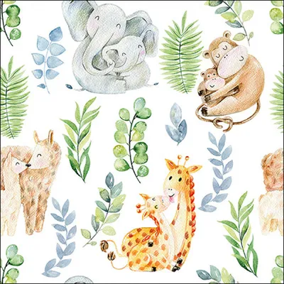 Produktbild von RP 20 Servietten Big Hug - Tierfamilien mit Blätter 33x33cm