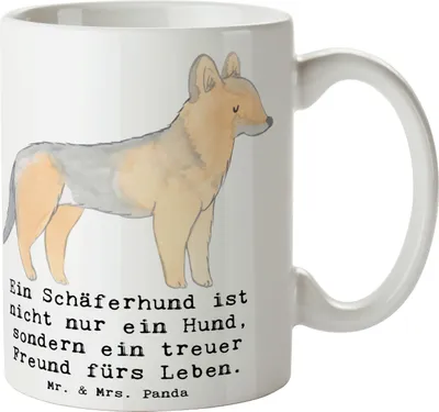 Produktbild von Mr. & Mrs. Panda Tasse Schäferhund Freund - Weiß - Geschenk, Intelligenz, aktiver Hund, loyaler Begleiter, Hunderassen Vielfalt, Arbeitshund, Charakter, Hunderasse