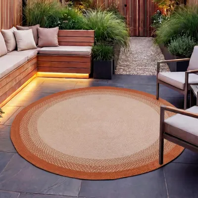 Produktbild von Volero - Outdoor Teppich Rund - Florence Terracotta - Ø 140 cm - Wohnzimmer, Esszimmer, Balkon, Garten, Terrasse - Boho, Modern