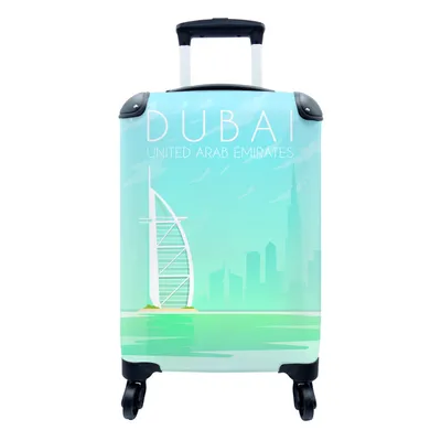 Obrázok produktu pre Kufrík Ručná batožina na kolieskach Malý cestovný kufor so 4 kolieskami Ilustrácia mesta Dubaj, Spojené arabské emiráty - Veľkosť kabíny < 55x40x23 cm