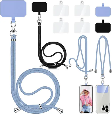 Produktbild von Handyketten 2 Stück, Universal, Neopren Halsband, Verstellbar, Schwarz + Hellblau