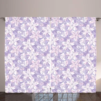Produktbild von ARANDE Blumen Gardine, Botanischer Thema Abtract Blumen-Muster Frühlings-Blüten-Motive, 280 x 245 cm, Pastell Lila Lavendel