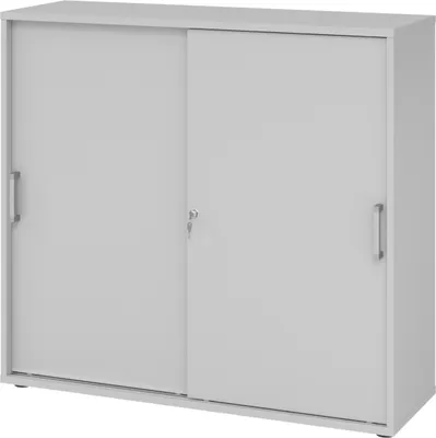 Produktbild von bümö Schiebetürenschrank office - 3 Ordnerhöhen - Griff: Chromgriff (Metall), Nachbildung: Grau