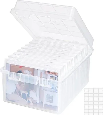 Produktbild von Aufbewahrungsbox, 13 x 18 cm, 5R, Foto-Organizer, 9 innere Fotobehälter, Samenaufbewahrung, Bastelbox für Karten, Fotos, Stempel, Bürobedarf, mit 1 Bogen Etikettenaufkleber