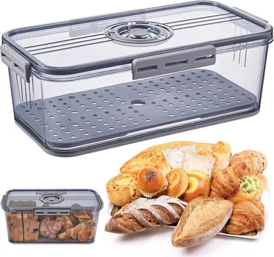 Obrázek produktu pro Chlebník na kuchyňskou linku, vzduchotěsný chlebník, chlebník s časovým záznamem a víkem, držák na domácí chléb, rohlíky, housky, bochníky