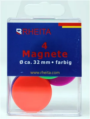 Produktbild von Magnete 32 mm rund, farblich sortiert, Tragfähigkeit 600 g, 4 Stück