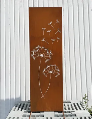Produktbild von Edelrost Sichtschutz Pusteblumen-Motiv 165 cm x 50 cm Paravent zum Stecken Schild Gartenschild Gartenstecker Edelrost Gartendeko Rost Metall