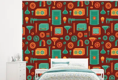 Produktbild von MuchoWow® Fototapete für Wohnzimmer oder Schlafzimmer Wandtapete Vinyl Motivtapete Muster - Retro - Werkzeuge - 375x300 cm - Tapezierpapier