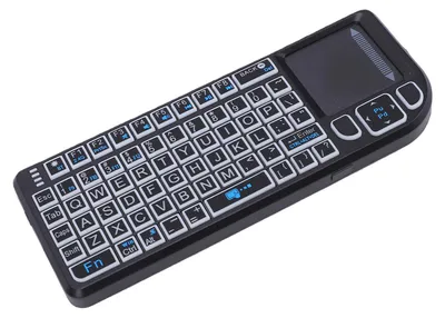 Produktbild von Kabellose TV-Tastatur mit Touchpad, 2,4G Bluetooth, kompakte Tastatur mit roter LED-Hintergrundbeleuchtung, USB-C, wiederaufladbar, geeignet für PCs, HTPCs, IPTV