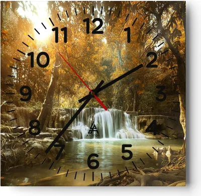 Produktbild von Wanduhr - Quadrat - Glasuhr - Park Wasserfall Wasser - 40x40cm - Schleichendes Uhrwerk - Lautlos - zum Aufhängen bereit - Dekoration Modern - Wanddekoration aus Glas - C4AC40x40-3789