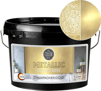Produktbild von Viva Decor My Color Room Metallic Wandfarbe Champagner-Gold 1 l, Effektfarbe für Wände & Decken innen, wasserbasiert, hochdeckend & abriebfest