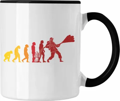 Produktbild von Trendation - Feuerwehr Geschenk Tasse Feuerwehrmann Vater Vatertag Spruch Evolution (Schwarz)