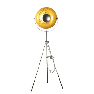 Image de Lampadaire industriel moderne à trois pieds avec spot réglable en or craquelé et hauteur réglable